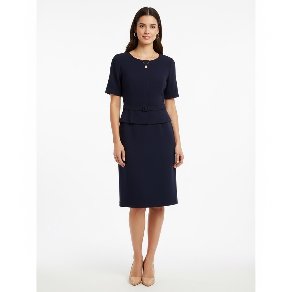 Vintage 90s Pendleton 100% Virgin Wool Sheath Dress Women 4 Navy Blue Knee Retro